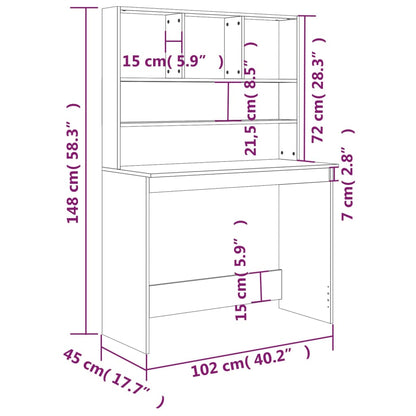 Desk with Shelves Smoked Oak 102x45x148 cm Engineered Wood