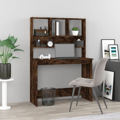 Desk with Shelves Smoked Oak 102x45x148 cm Engineered Wood