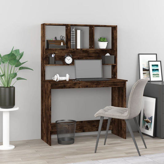 Desk with Shelves Smoked Oak 102x45x148 cm Engineered Wood