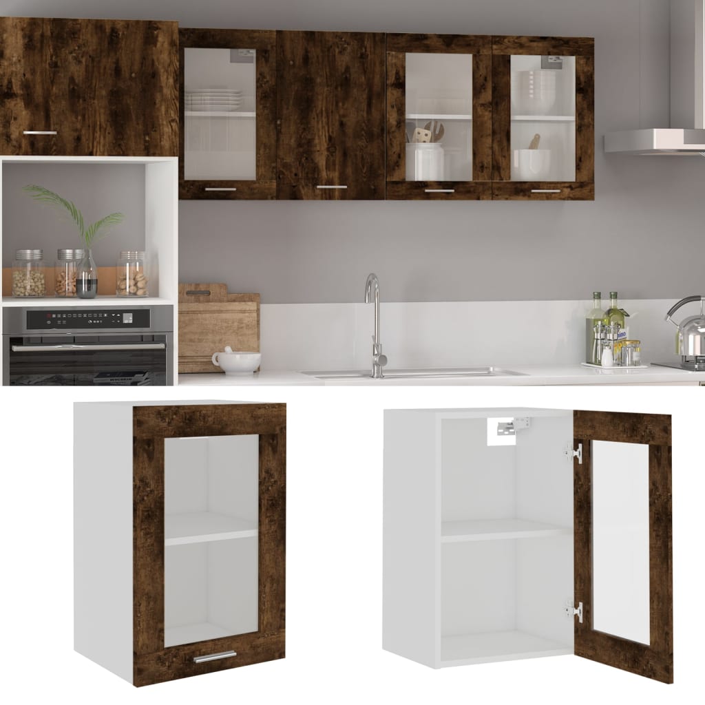 Hanging Glass Cabinet Lyon Smoked Oak 40x31x60 cm Engineered Wood