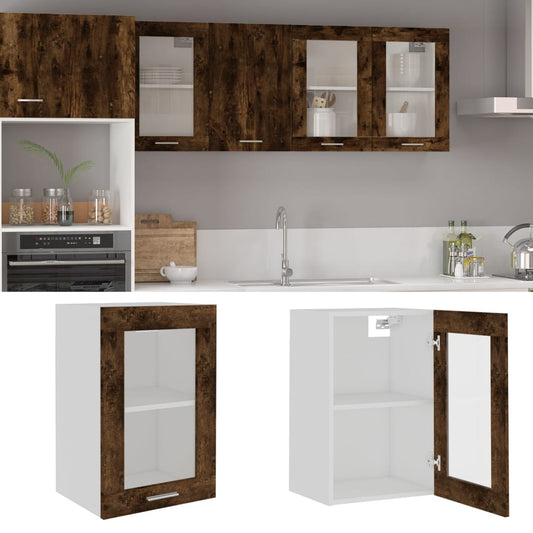 Hanging Glass Cabinet Lyon Smoked Oak 40x31x60 cm Engineered Wood