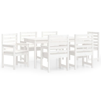 7 Piece Garden Dining Set White Solid Wood Pine