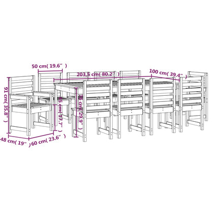 11 Piece Garden Dining Set Solid Wood Pine