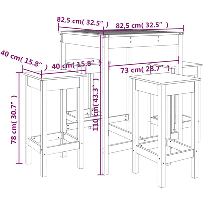 5 Piece Garden Bar Set White Solid Wood Pine