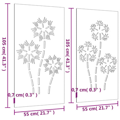 Garden Wall Decorations 2pcs 105x55cm Corten Steel Flower Design
