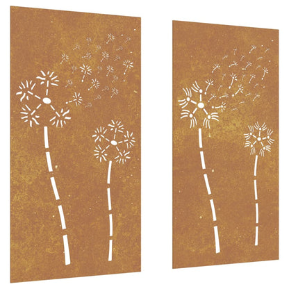 Garden Wall Decorations 2pcs 105x55cm Corten Steel Flower Design