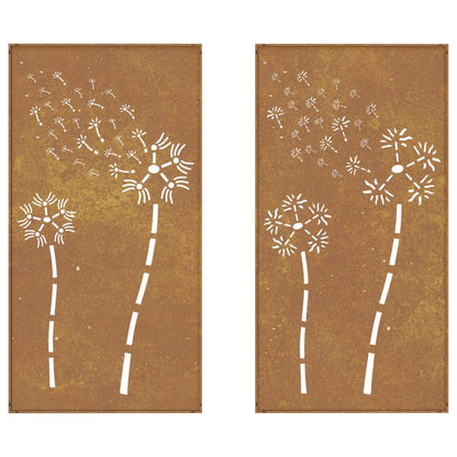Garden Wall Decorations 2pcs 105x55cm Corten Steel Flower Design