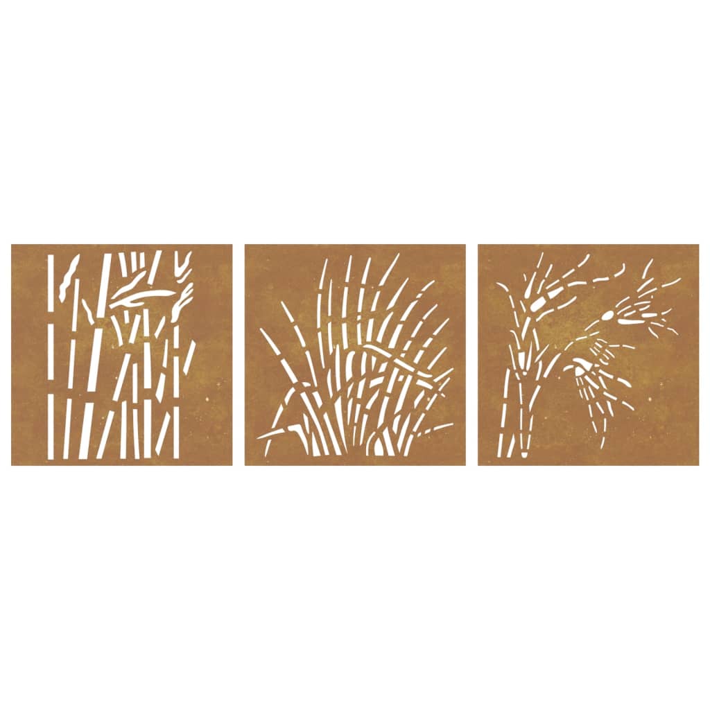 Garden Wall Decorations 3 pcs 55x55 cm Corten Steel Grass Design