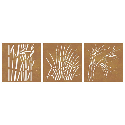 Garden Wall Decorations 3 pcs 55x55 cm Corten Steel Grass Design