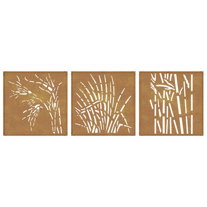 Garden Wall Decorations 3 pcs 55x55 cm Corten Steel Grass Design