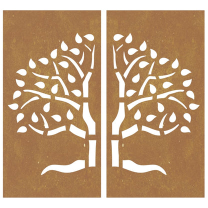 Garden Wall Decorations 2 pcs 105x55 cm Corten Steel Tree Design