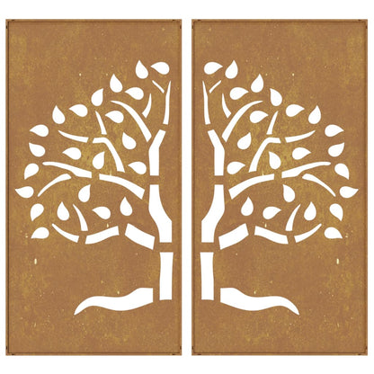 Garden Wall Decorations 2 pcs 105x55 cm Corten Steel Tree Design