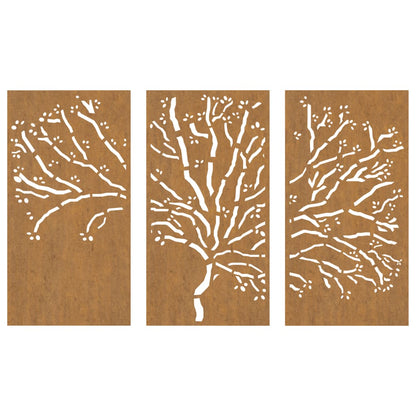 Garden Wall Decorations 3 pcs 105x55 cm Corten Steel Tree Design