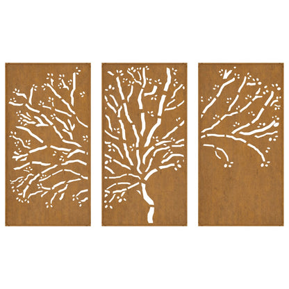 Garden Wall Decorations 3 pcs 105x55 cm Corten Steel Tree Design