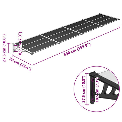 Door Canopy Black and Transparent 396x90 cm Polycarbonate