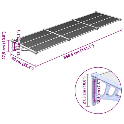 Door Canopy Grey and Transparent 358.5x90 cm Polycarbonate