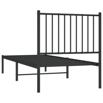 Metal Bed Frame without Mattress with Headboard Black 75x190cm