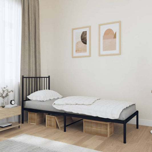 Metal Bed Frame without Mattress with Headboard Black 75x190cm