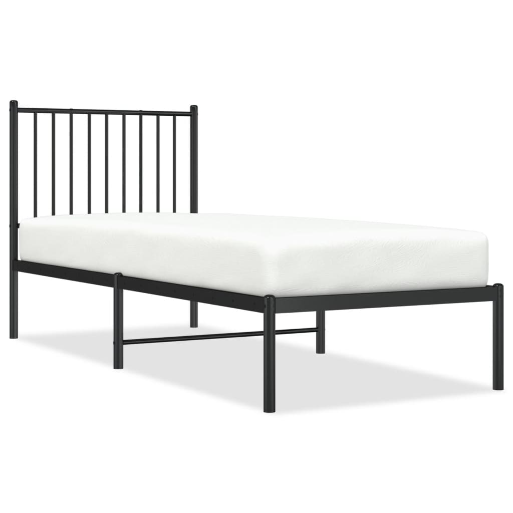 Metal Bed Frame without Mattress with Headboard Black 80x200cm