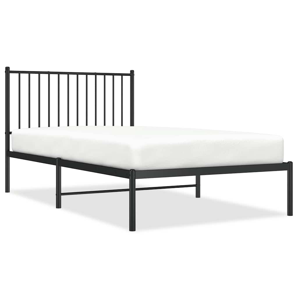 Metal Bed Frame without Mattress with Headboard Black 100x190cm