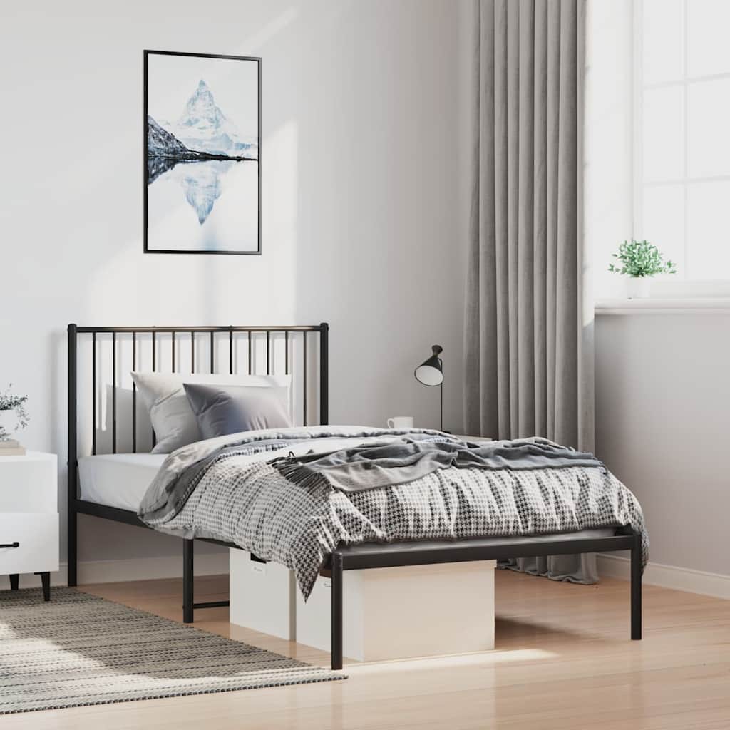 Metal Bed Frame without Mattress with Headboard Black 100x190cm