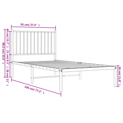 Metal Bed Frame without Mattress with Headboard White 90x190cm