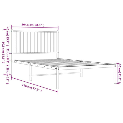 Metal Bed Frame without Mattress with Headboard White 100x190cm