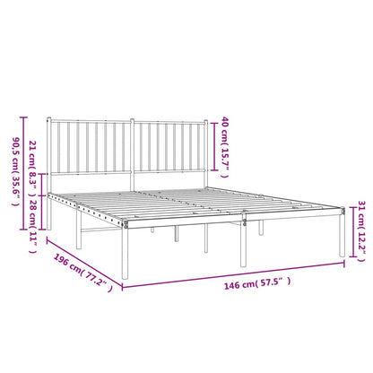 Metal Bed Frame without Mattress with Headboard White 140x190cm