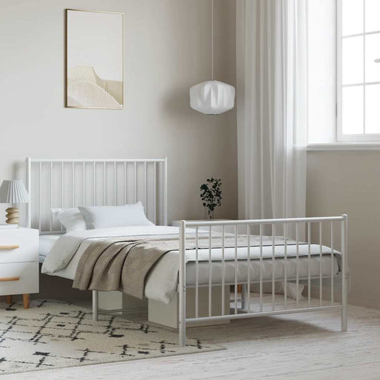 Metal Bed Frame without Mattress with Footboard White 100x200cm
