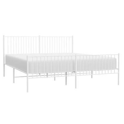 Metal Bed Frame without Mattress with Footboard White 193x203cm