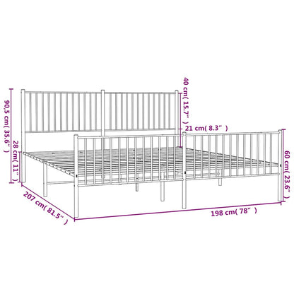 Metal Bed Frame without Mattress with Footboard White 193x203cm