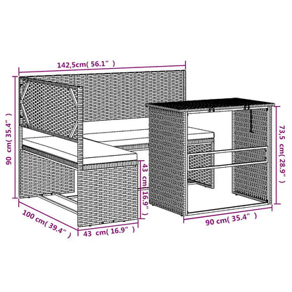 Garden Sofa with Table and Cushions L-Shaped Brown Poly Rattan