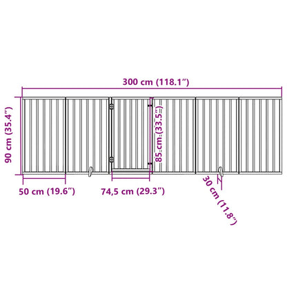 Dog Gate with Door Foldable 6 Panels 300 cm Poplar Wood