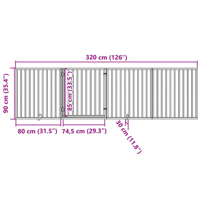 Dog Gate with Door Foldable 4 Panels 320 cm Poplar Wood