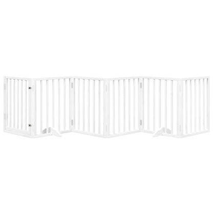Dog Gate with Door Foldable 6 Panels White 300 cm Poplar Wood