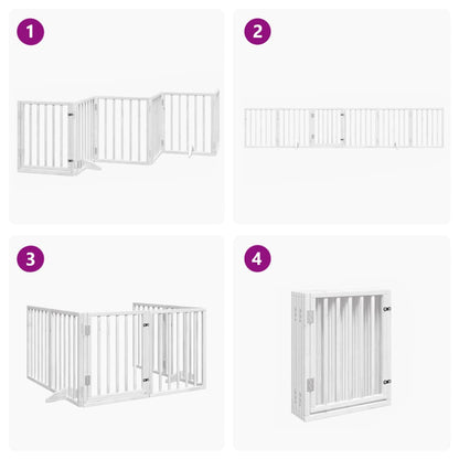 Dog Gate with Door Foldable 6 Panels White 300 cm Poplar Wood