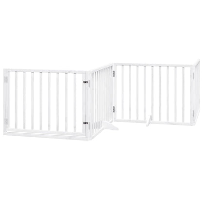 Dog Gate with Door Foldable 4 Panels White 320 cm Poplar Wood