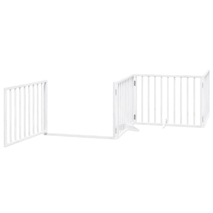 Dog Gate with Door Foldable 4 Panels White 320 cm Poplar Wood