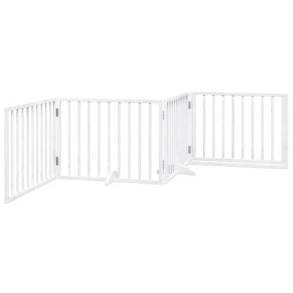 Dog Gate with Door Foldable 4 Panels White 320 cm Poplar Wood