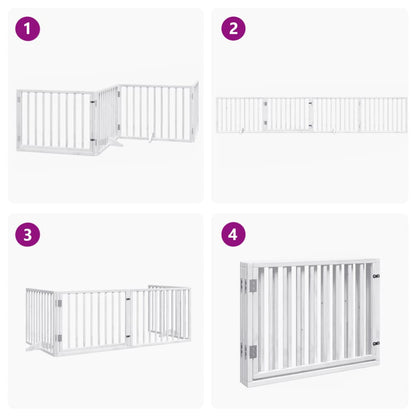 Dog Gate with Door Foldable 4 Panels White 320 cm Poplar Wood
