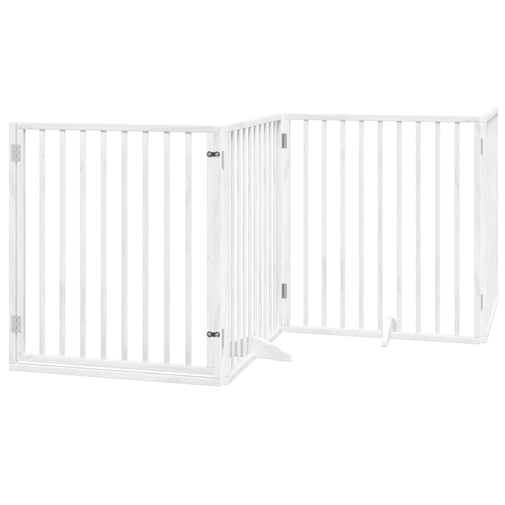 Dog Gate with Door Foldable 4 Panels White 320 cm Poplar Wood