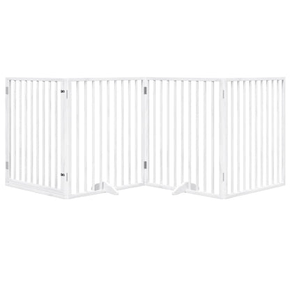 Dog Gate with Door Foldable 4 Panels White 320 cm Poplar Wood