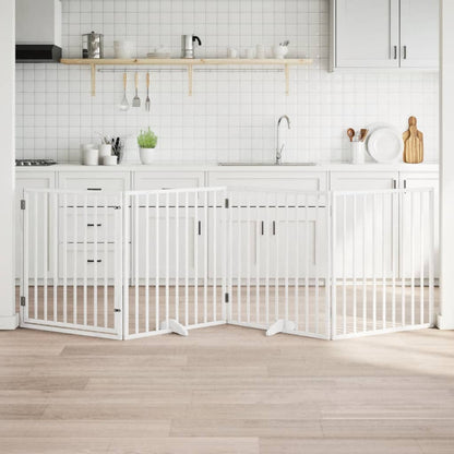Dog Gate with Door Foldable 4 Panels White 320 cm Poplar Wood
