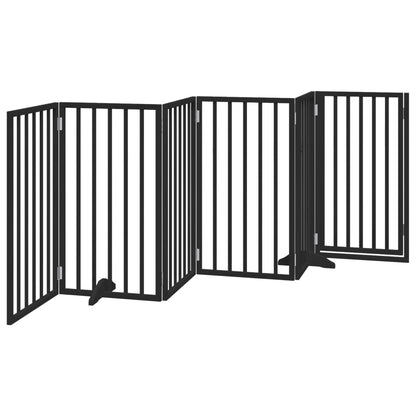 Dog Gate with Door Foldable 6 Panels Black 300 cm Poplar Wood