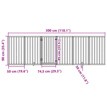 Dog Gate with Door Foldable 6 Panels Black 300 cm Poplar Wood