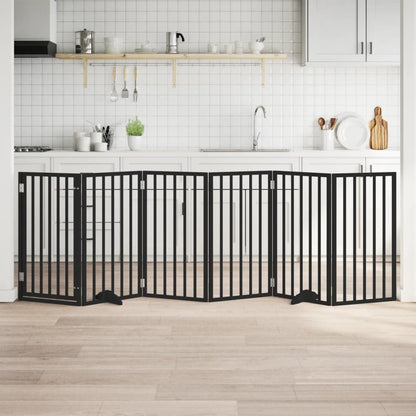 Dog Gate with Door Foldable 6 Panels Black 300 cm Poplar Wood