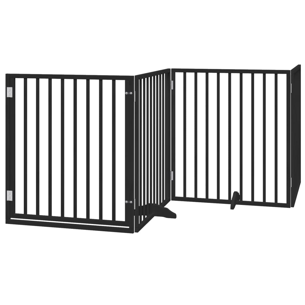 Dog Gate with Door Foldable 4 Panels Black 320 cm Poplar Wood