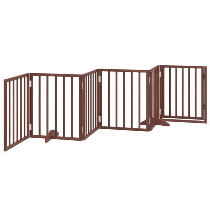 Dog Gate with Door Foldable 6 Panels Brown 300 cm Poplar Wood