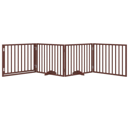 Dog Gate with Door Foldable 4 Panels Brown 320 cm Poplar Wood