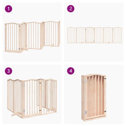 Dog Gate with Door Foldable 6 Panels 300 cm Poplar Wood